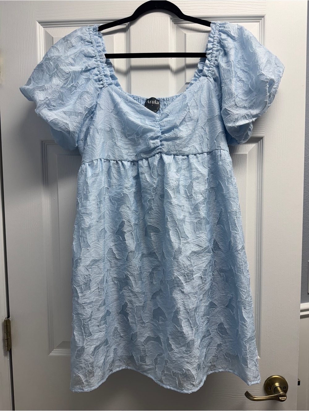ARULA Light Blue Mini Dress with Puff Sleeves